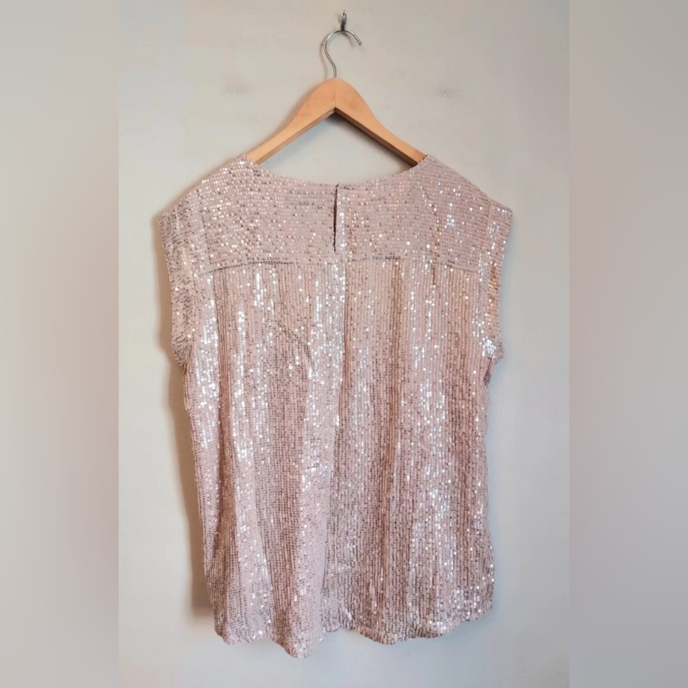 NWOT J CREW Blush Champagne Sequin Cap Sleeve Blouse - Picture 3 of 7